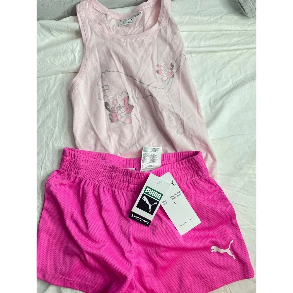 Puma Kids Girls Pink Tank Top & Shorts Set Athletic Sportswear Size S